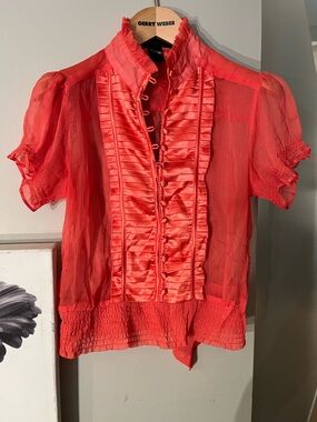 Ruffle Front Short-Sleeve Blouse